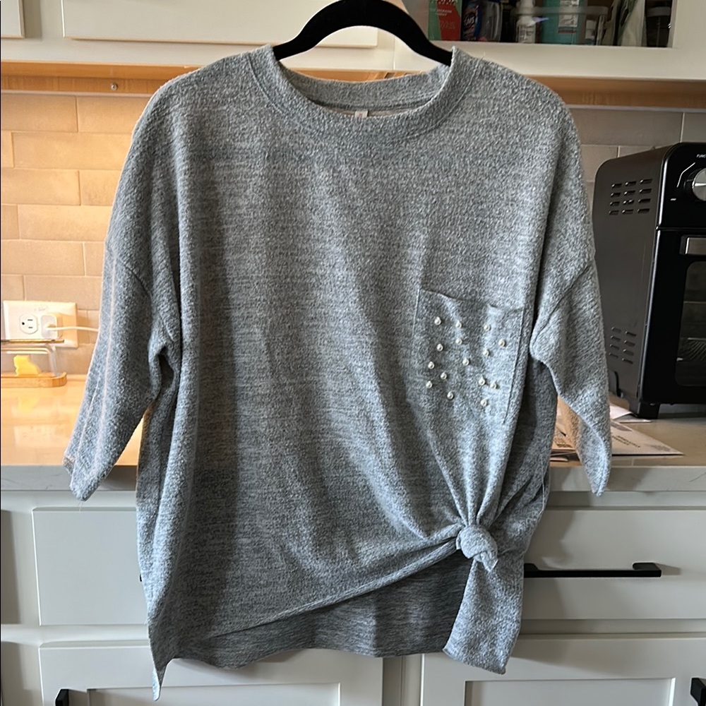 Gray Sweater w/ Pearl Pocket Detail